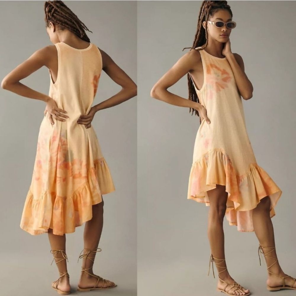 Daily Practice Tie Dye Dress Asymmetric Ruffle Hem Boho Festival Anthropologie
